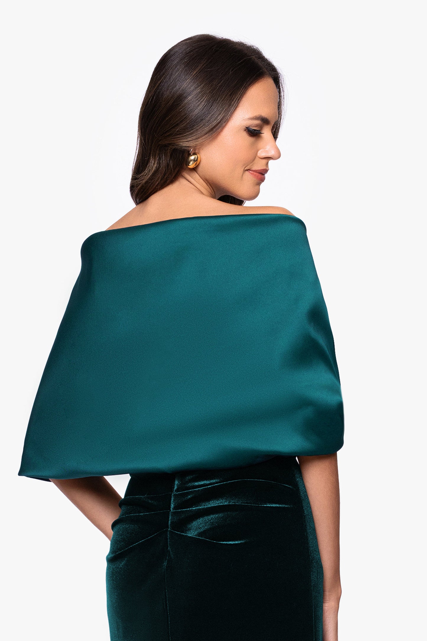 "Thalia" Stretch Mikado Shawl Wrap Pine XSCAPE