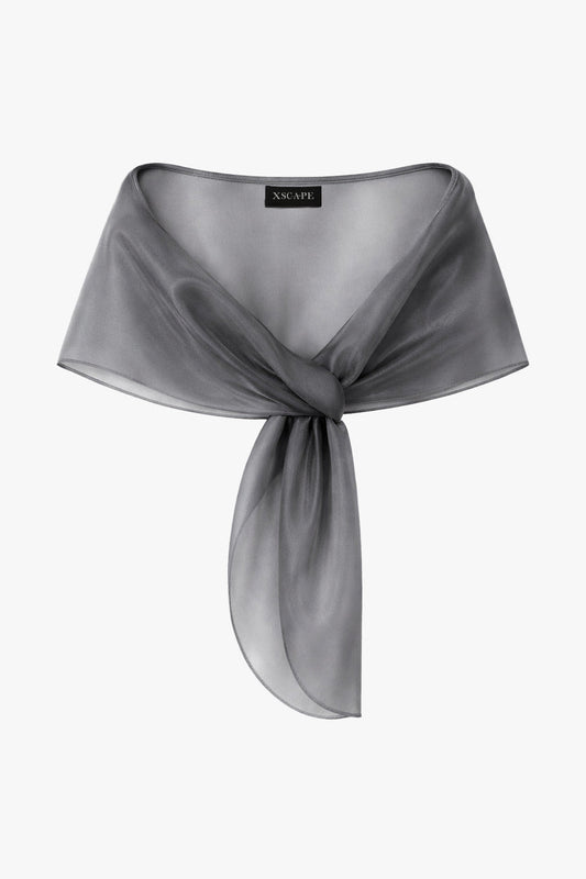 "Joan" Pull Through Organza Shawl Wrap Gunmetal XSCAPE