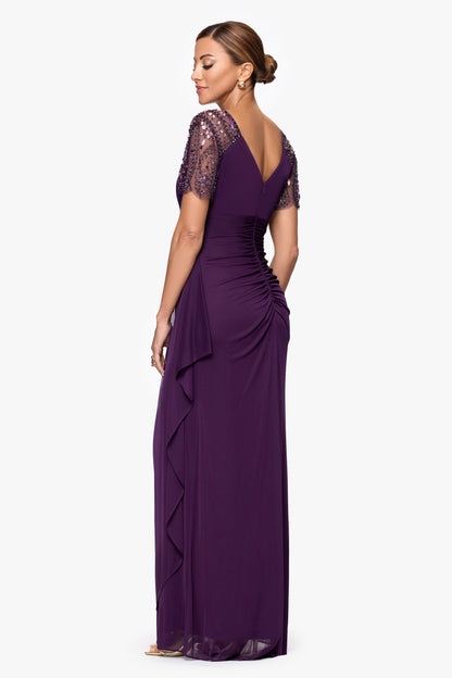 "Lana" Sheer Matte Jersey Beaded Flutter Sleeve Dress Neo Emerald XSCAPE