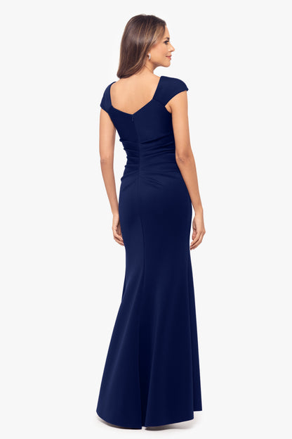 Petite "Lenore" Techno Scuba Asymmetrical Neckline Dress Midnight XSCAPE