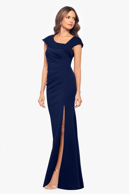 Petite "Lenore" Techno Scuba Asymmetrical Neckline Dress Midnight XSCAPE