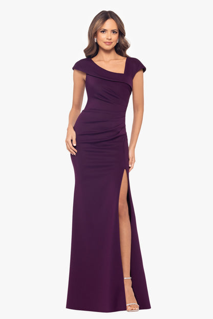 "Lenore" Techno Scuba Asymmetrical Neckline Dress Plum XSCAPE