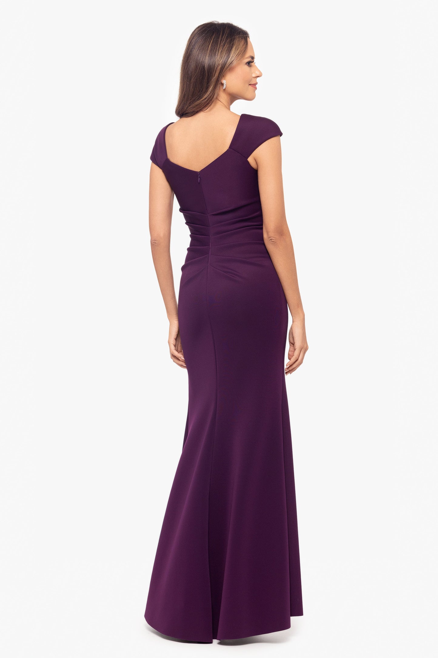 "Lenore" Techno Scuba Asymmetrical Neckline Dress Plum XSCAPE