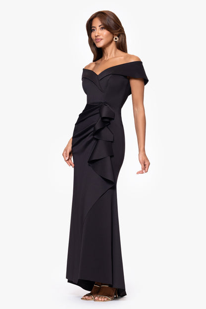 Petite "Patti" Techno Scuba Off The Shoulder Dress Black XSCAPE