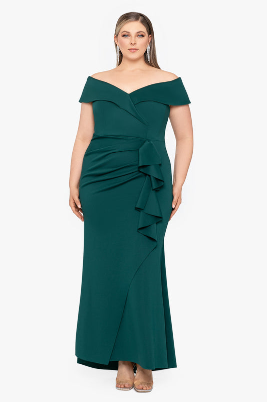 Plus "Patti" Techno Scuba Off The Shoulder Dress Hunter XSCAPE