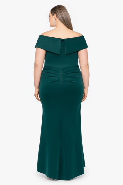 Plus "Patti" Techno Scuba Off The Shoulder Dress Hunter XSCAPE