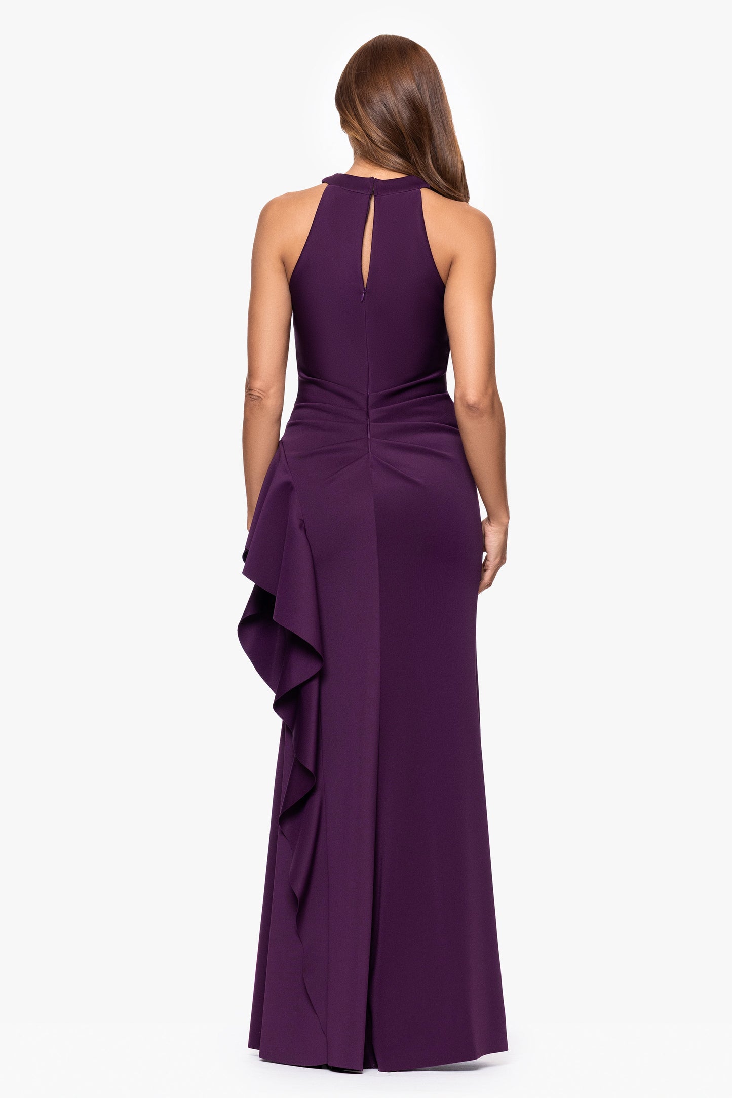 "Gigi" Techno Scuba Cross Neck Dress Plum XSCAPE