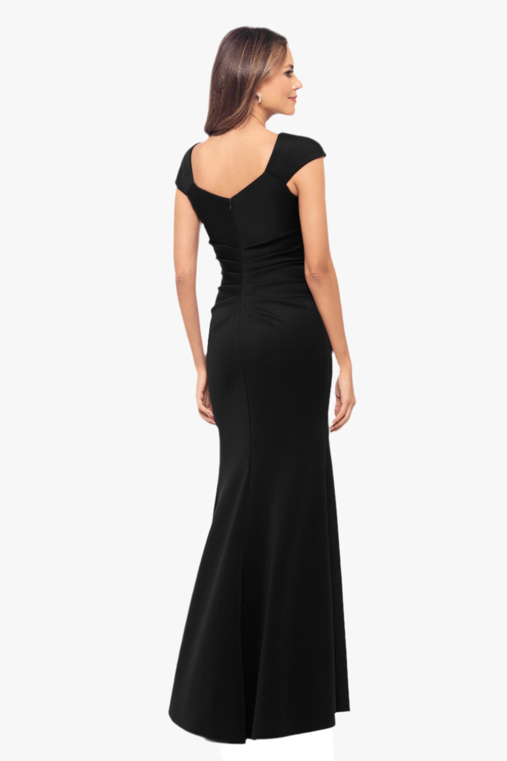 Petite "Lenore" Techno Scuba Asymmetrical Neckline Dress Black XSCAPE