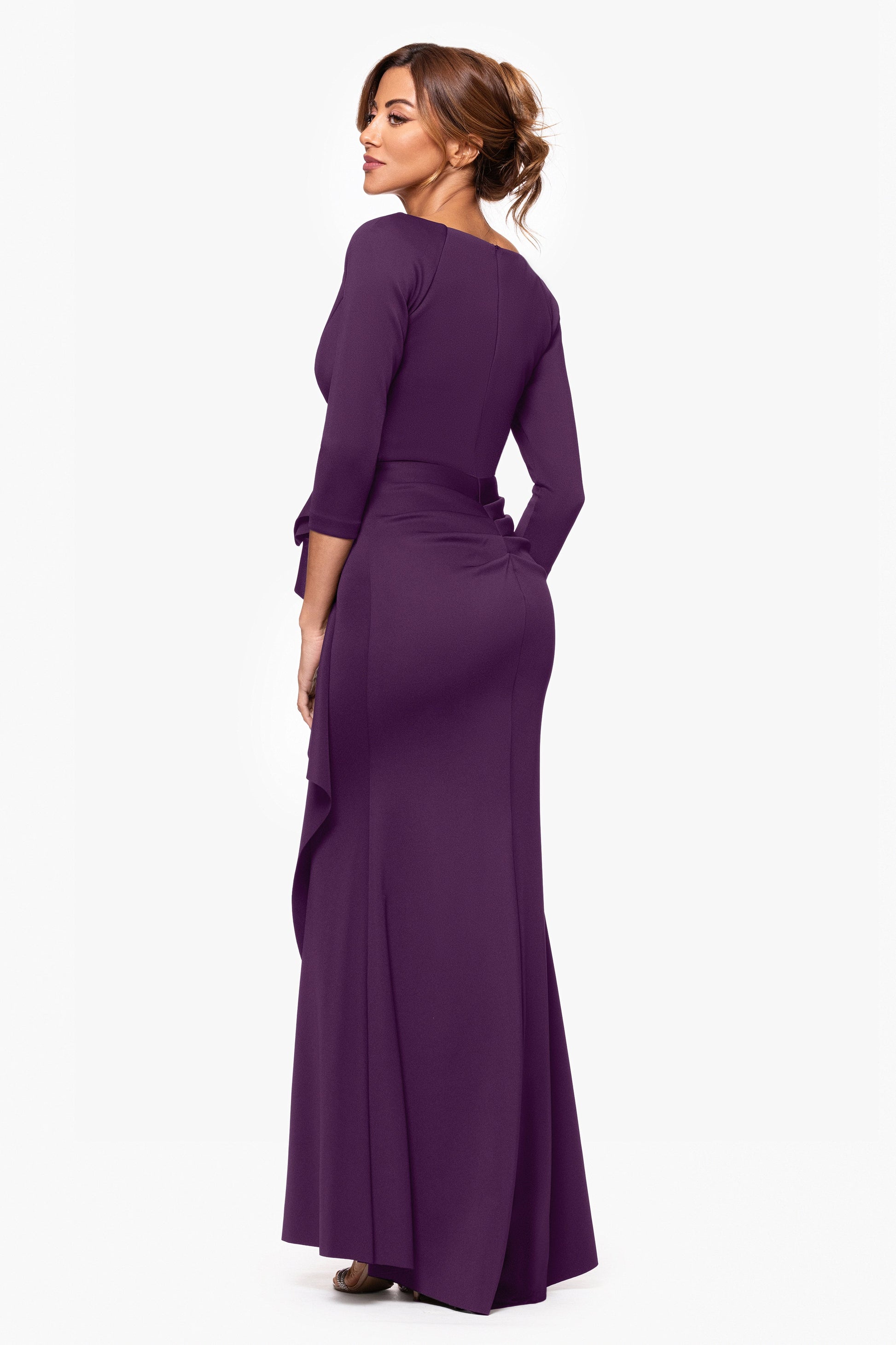 Petite "Lexi" Techno Scuba Long Sleeve Dress Plum XSCAPE