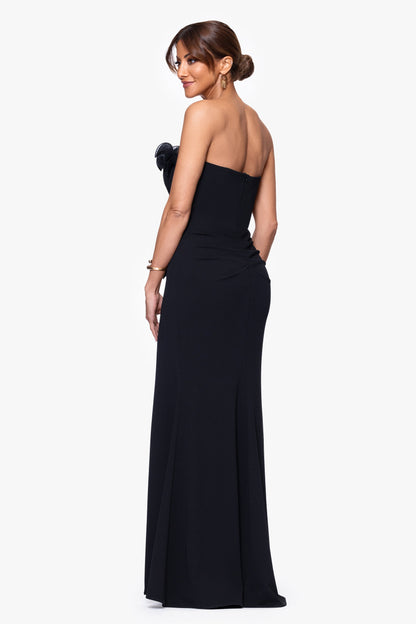 Petite "Kimberly" Scuba Crepe Chiffon Ruffle Strapless Dress Black XSCAPE