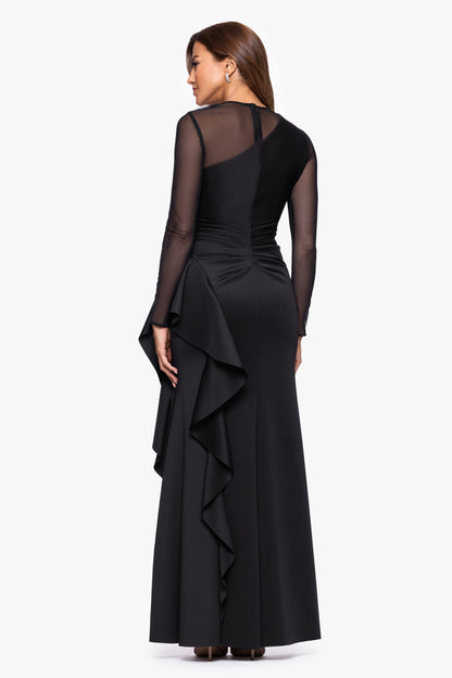 Petite "Lyra" Techno Scuba Mesh Long Sleeve Dress Black XSCAPE