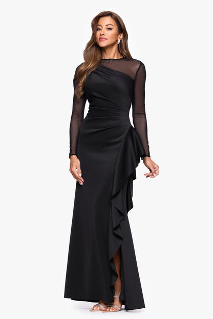 Petite "Lyra" Techno Scuba Mesh Long Sleeve Dress Black XSCAPE