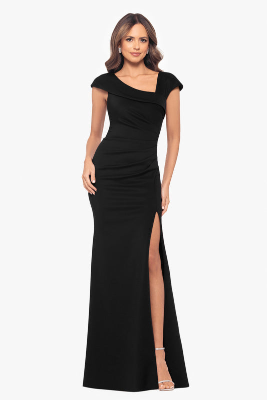 "Lenore" Techno Scuba Asymmetrical Neckline Dress Black XSCAPE
