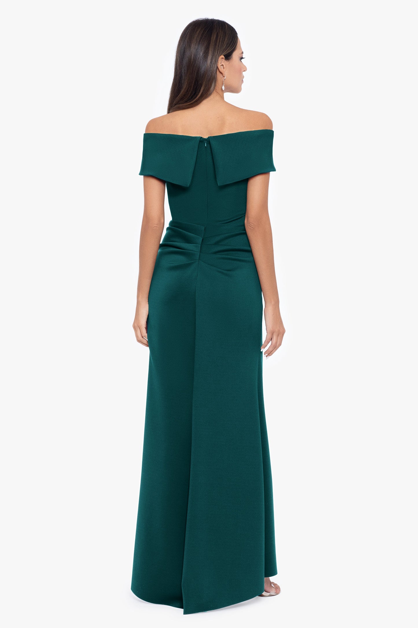 Petite "Patti" Techno Scuba Off The Shoulder Dress Hunter XSCAPE