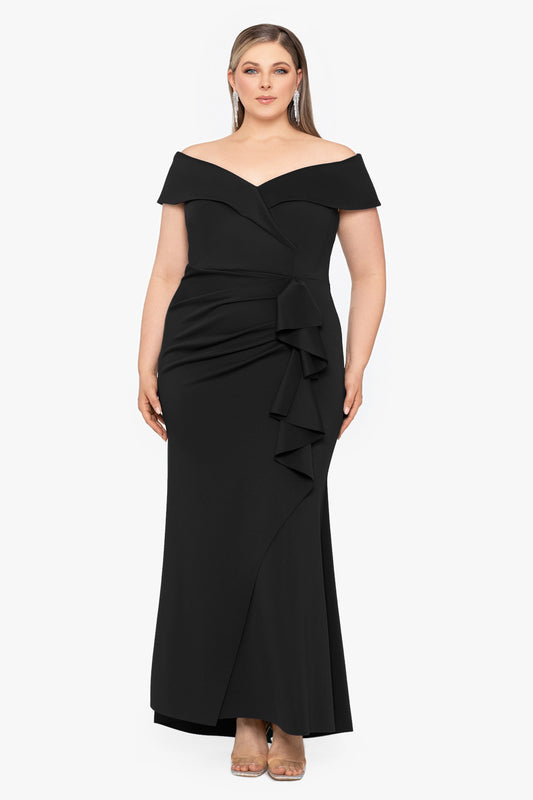 Plus "Patti" Techno Scuba Off The Shoulder Dress Black XSCAPE