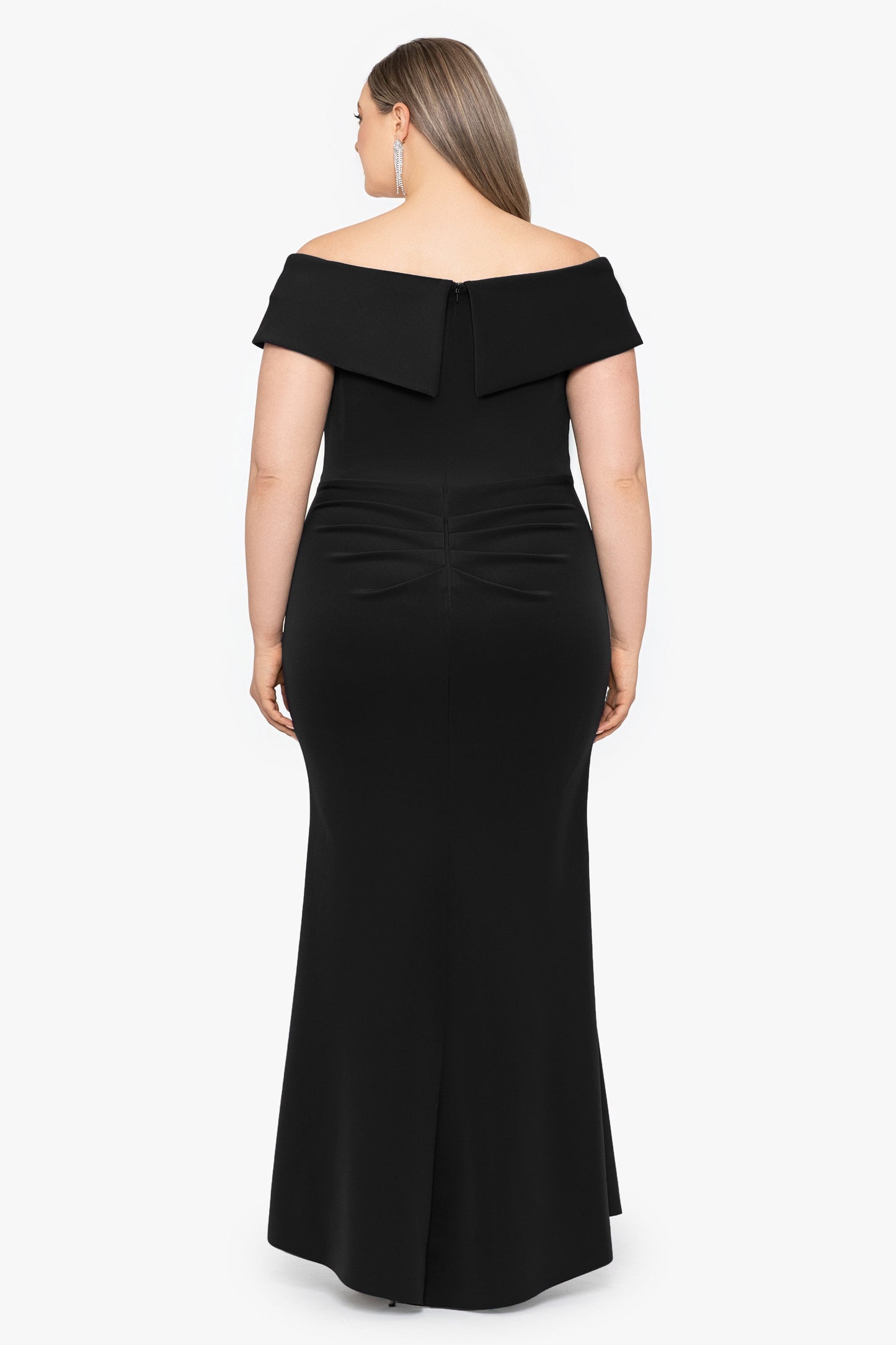 Plus "Patti" Techno Scuba Off The Shoulder Dress Black XSCAPE