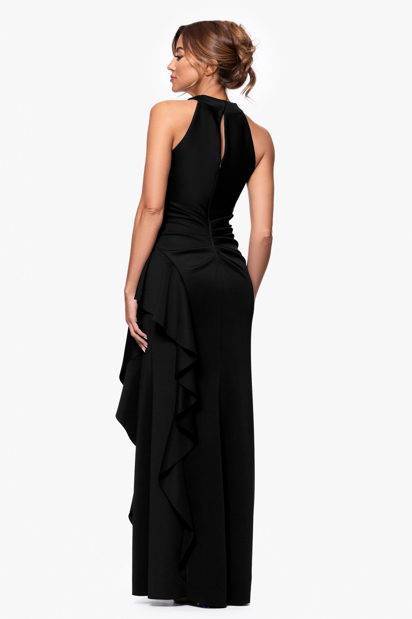 Petite "Gigi" Techno Scuba Cross Neck Dress Black XSCAPE
