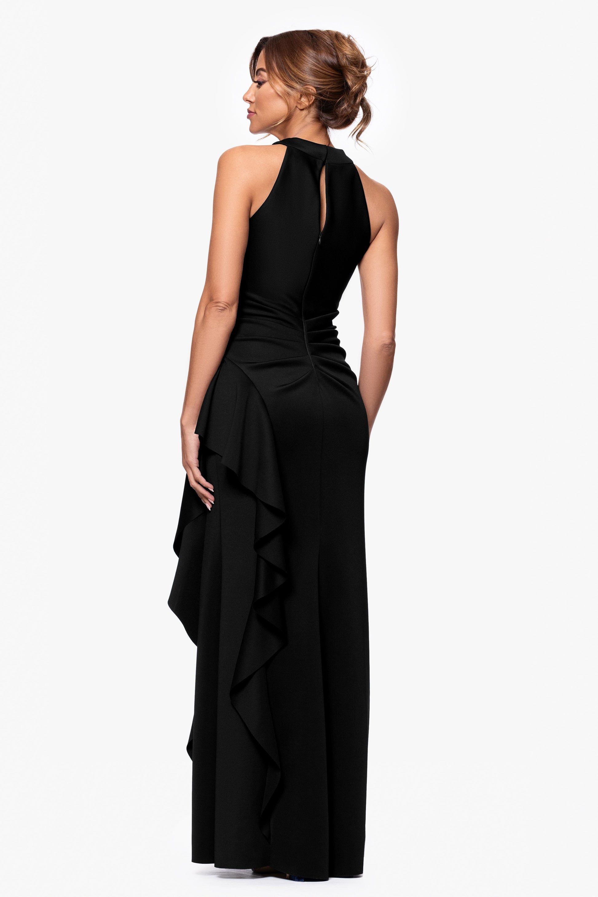 Petite "Gigi" Techno Scuba Cross Neck Dress Black XSCAPE