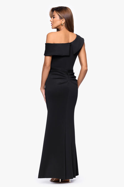 "Valerie" Techno Scuba Off the Shoulder Ruffle Dress Black XSCAPE