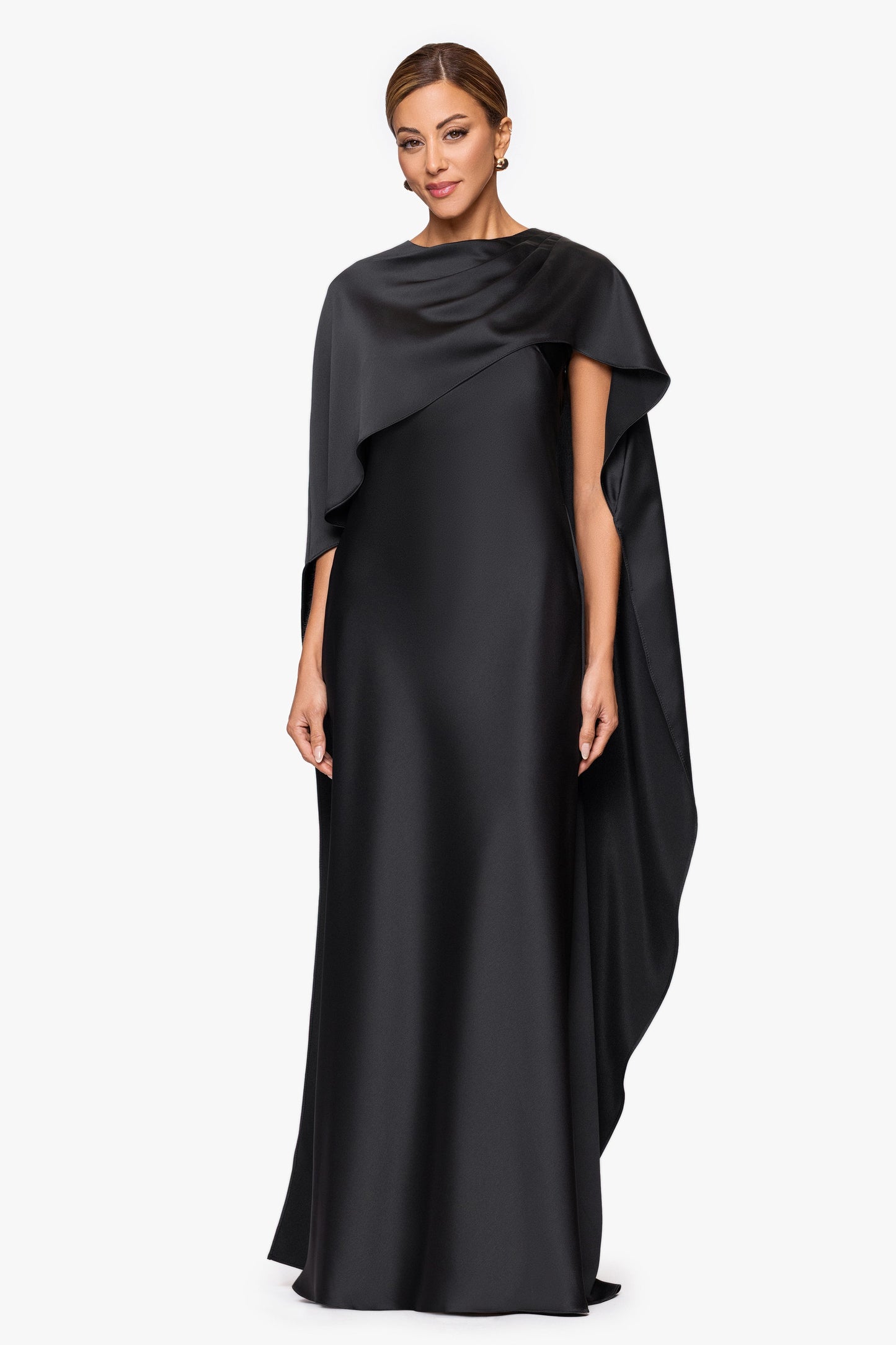 "Tallulah" Satin Overlay Cape Dress Black XSCAPE