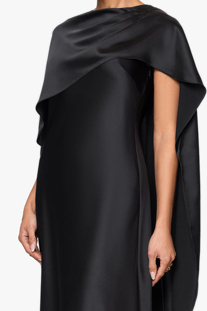 "Tallulah" Satin Overlay Cape Dress Black XSCAPE