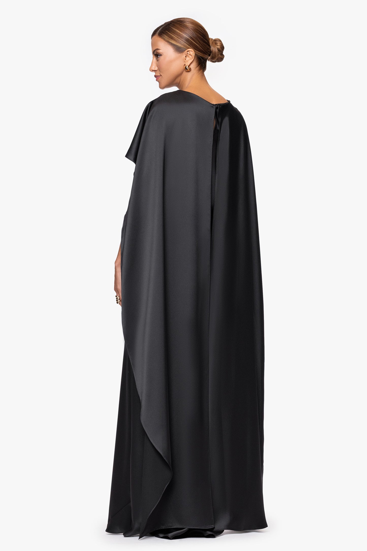 "Tallulah" Satin Overlay Cape Dress Black XSCAPE
