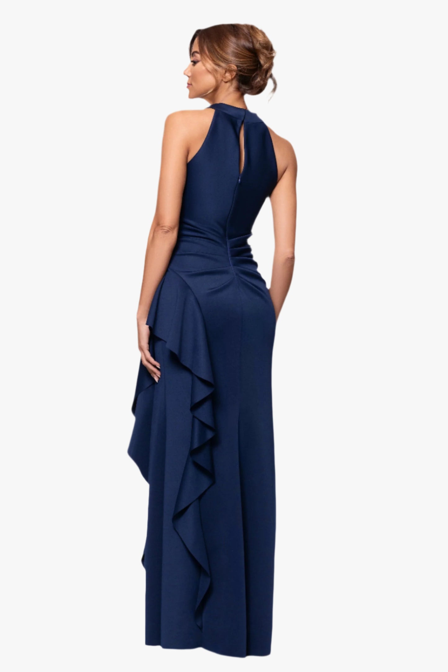 Petite "Gigi" Techno Scuba Cross Neck Dress Midnight XSCAPE
