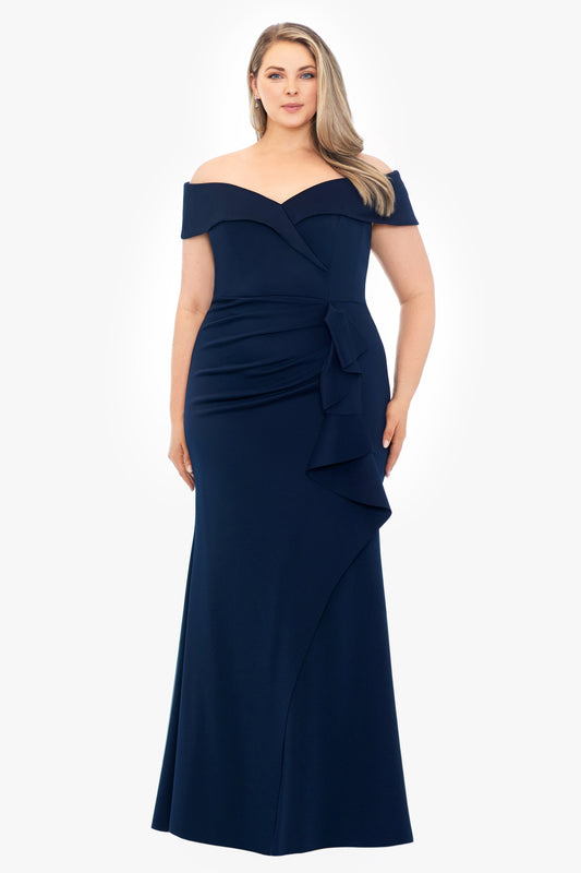 Plus "Patti" Techno Scuba Off The Shoulder Dress Midnight XSCAPE