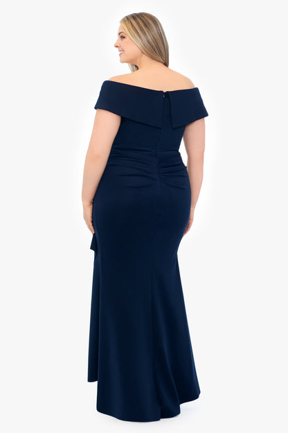 Plus "Patti" Techno Scuba Off The Shoulder Dress Midnight XSCAPE
