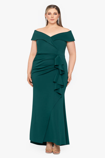 Plus "Patti" Techno Scuba Off The Shoulder Dress Midnight XSCAPE