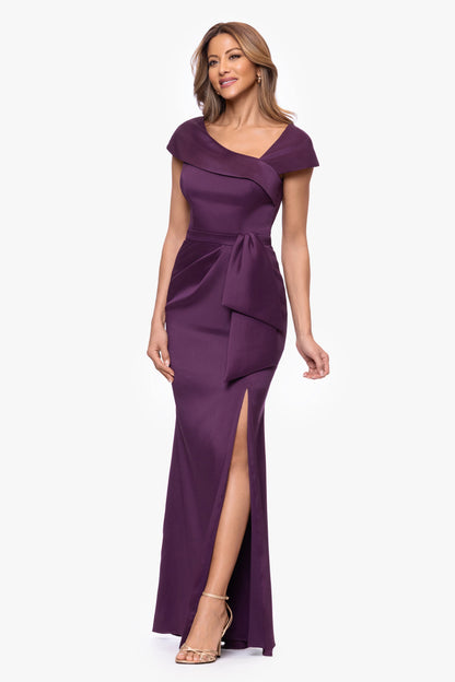 Petite "Katelyn" Stretch Mikado Asymmetrical Neckline Dress Plum XSCAPE