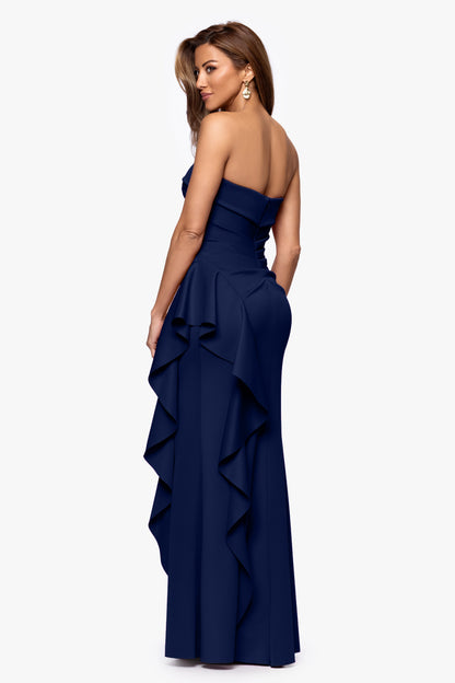 "Jacqueline" Techno Scuba Strapless Ruffle Dress Midnight XSCAPE