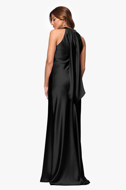 "Francesca" Satin Halter Tie Neck Dress Black XSCAPE