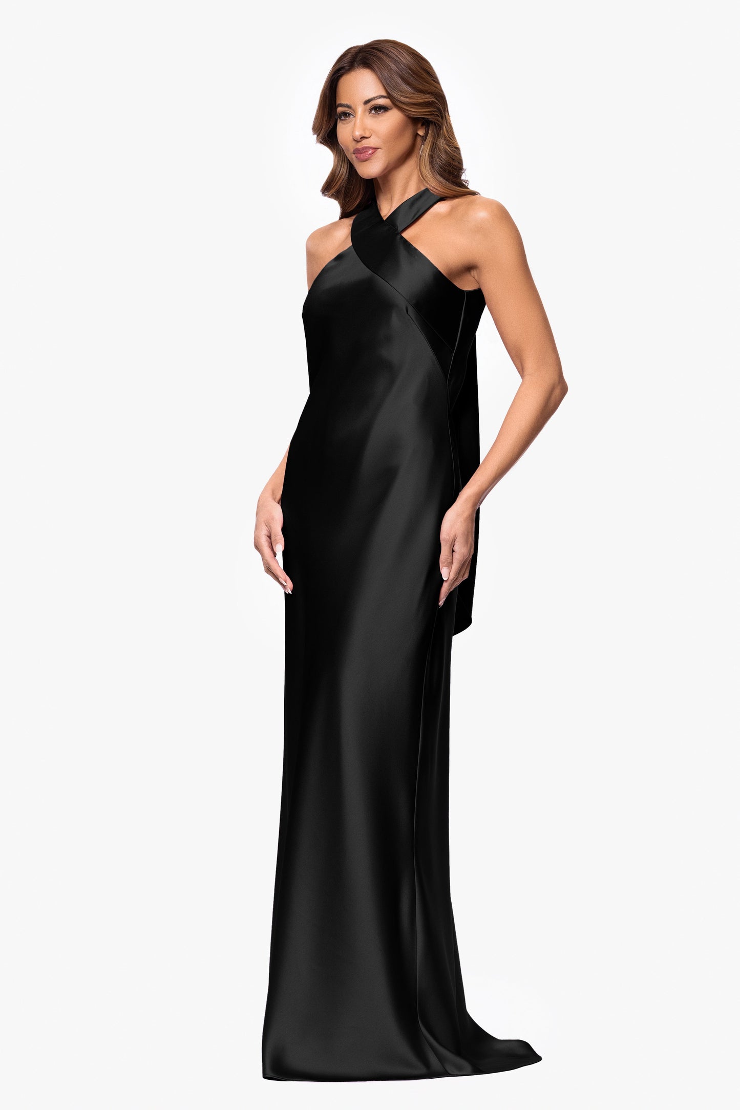 "Francesca" Satin Halter Tie Neck Dress Black XSCAPE