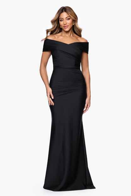 "Eloise" Bended Knit Off The Shoulder Ruched Dress Black XSCAPE