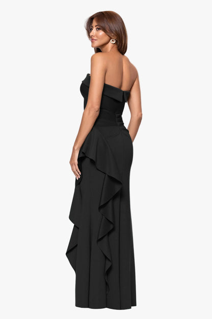 Petite "Jacqueline" Techno Scuba Strapless Ruffle Dress Black XSCAPE
