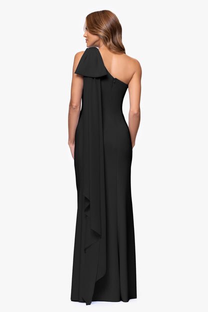 Petite "Gwen" Techno Scuba One Shoulder Sash Dress Black XSCAPE