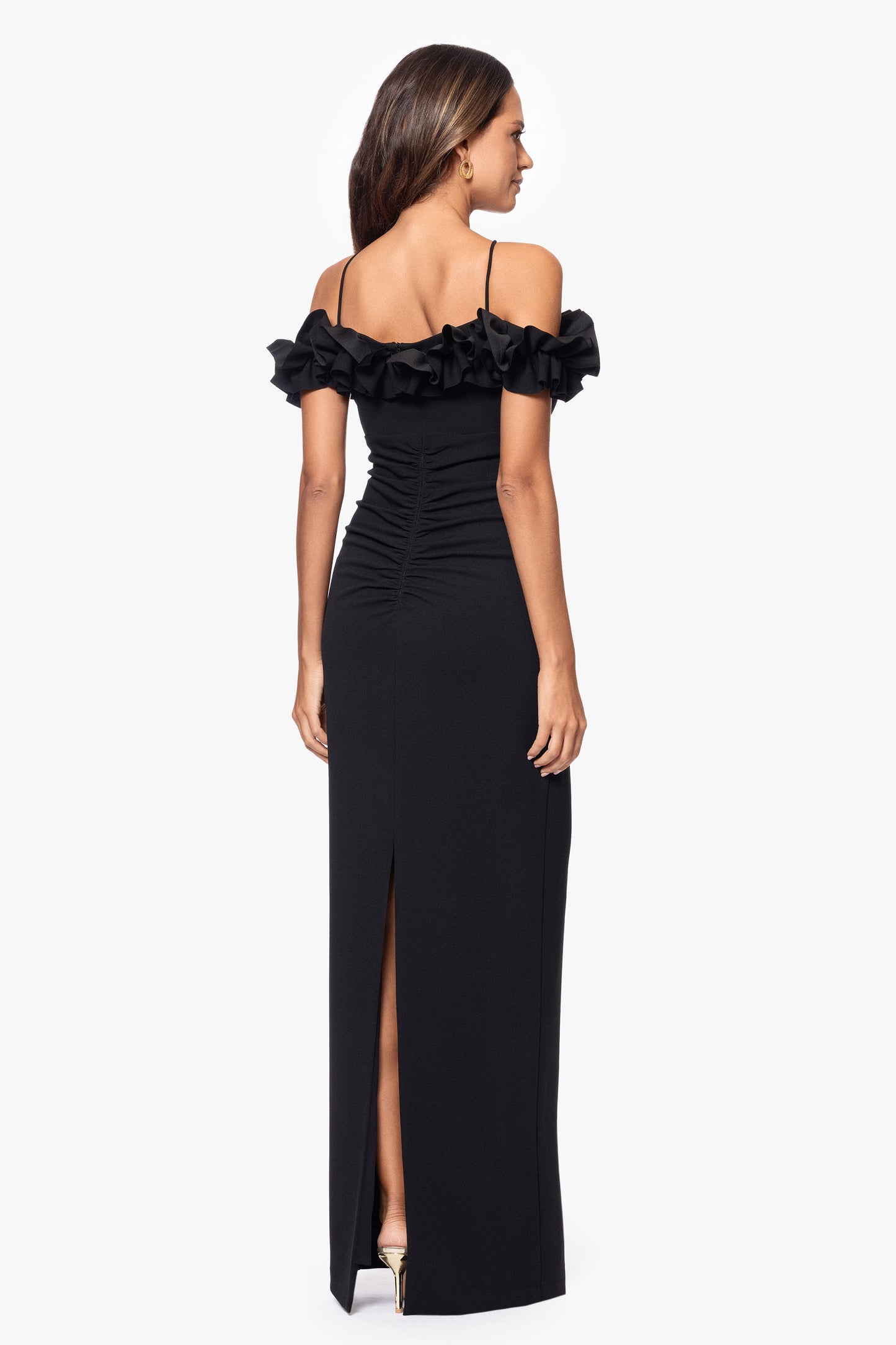 Petite "Tyla" Scuba Crepe Ruffle Top Dress Black XSCAPE