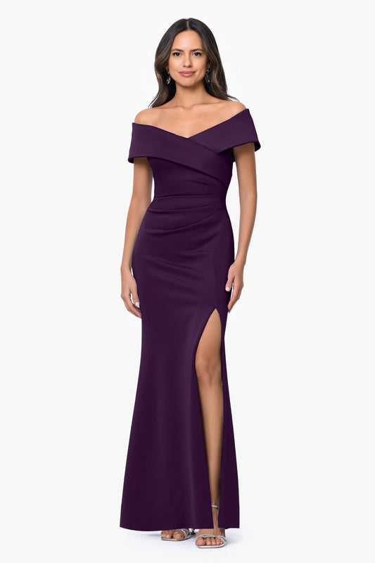 "Faye" Techno Scuba Pleated Dress Plum XSCAPE