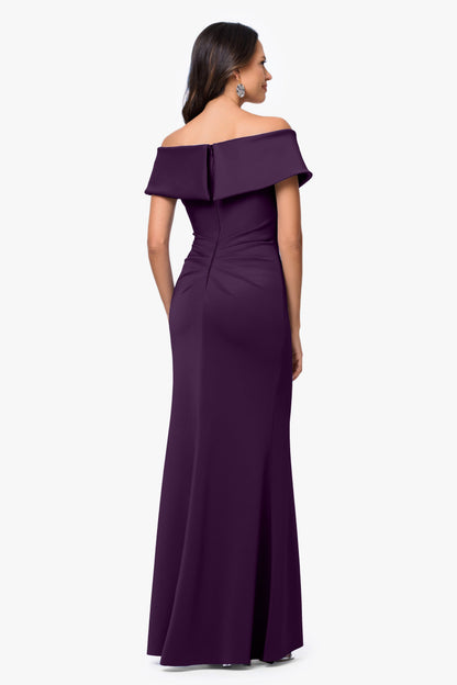 "Faye" Techno Scuba Pleated Dress Plum XSCAPE