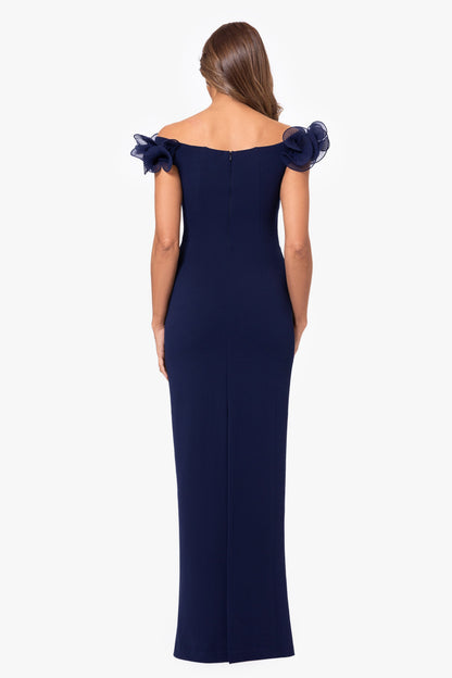 "Jessica" Scuba Crepe Ruffle Wire Neck Dress Navy XSCAPE