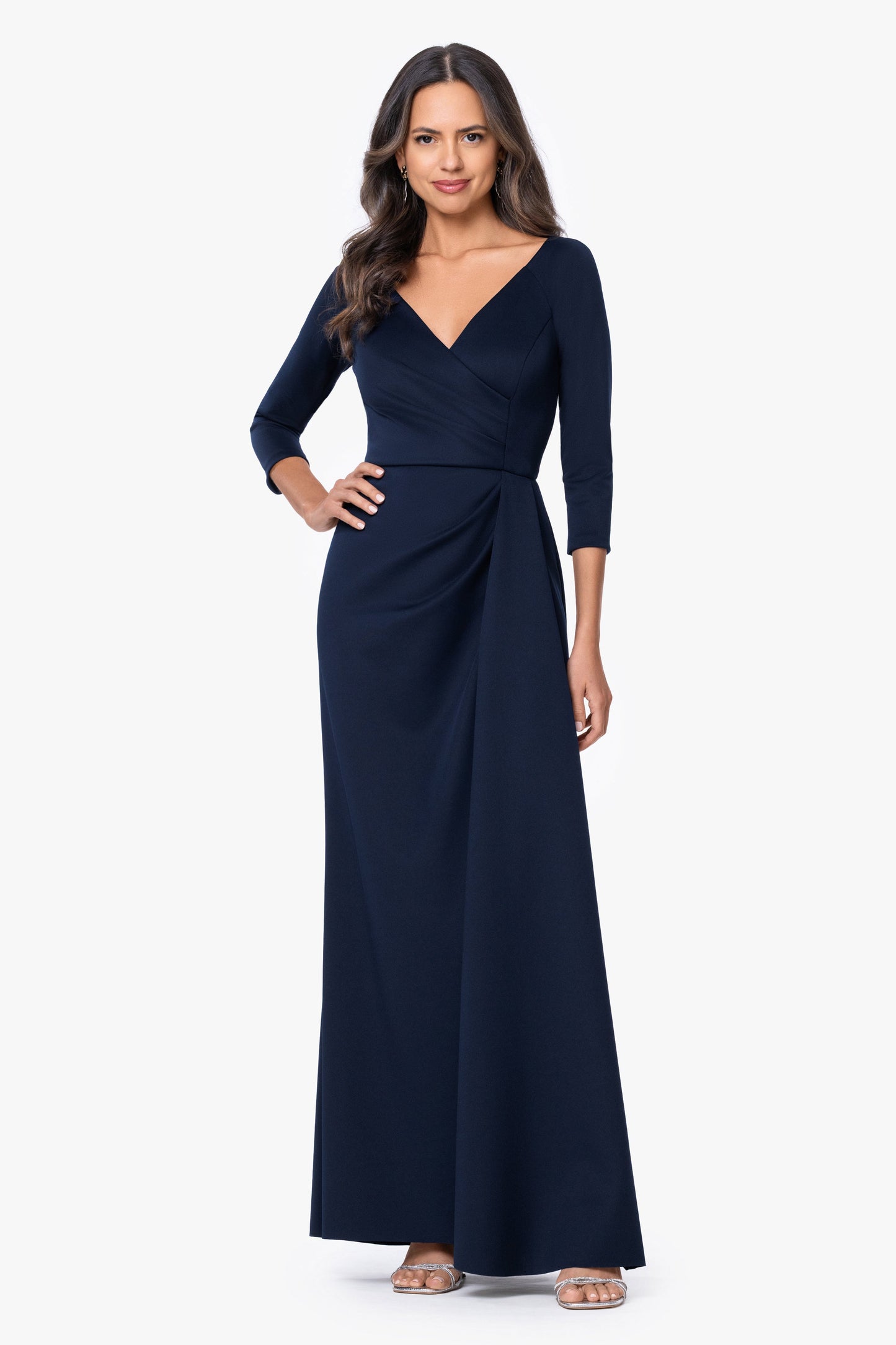 "Mindy" Techno Scuba Long Sleeve Dress Midnight XSCAPE