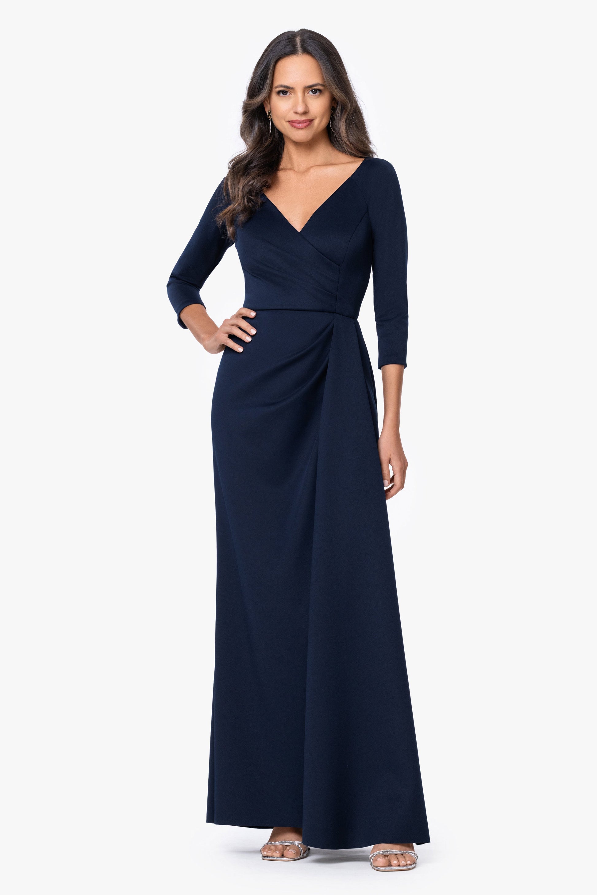 "Mindy" Techno Scuba Long Sleeve Dress Midnight XSCAPE