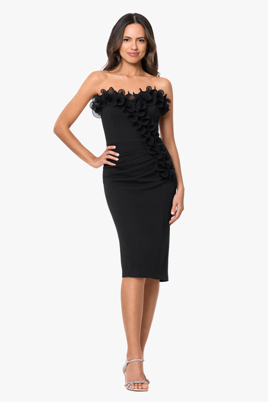 "Myla" Scuba Crepe With Chiffon Ruffle Short Dress Black XSCAPE