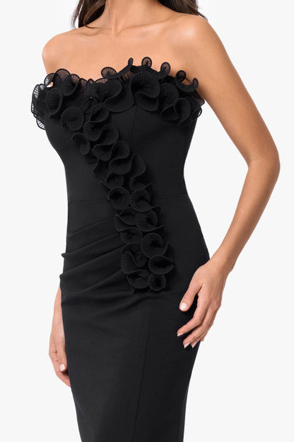 "Myla" Scuba Crepe With Chiffon Ruffle Short Dress Black XSCAPE