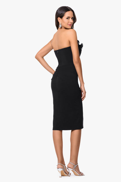 "Myla" Scuba Crepe With Chiffon Ruffle Short Dress Black XSCAPE