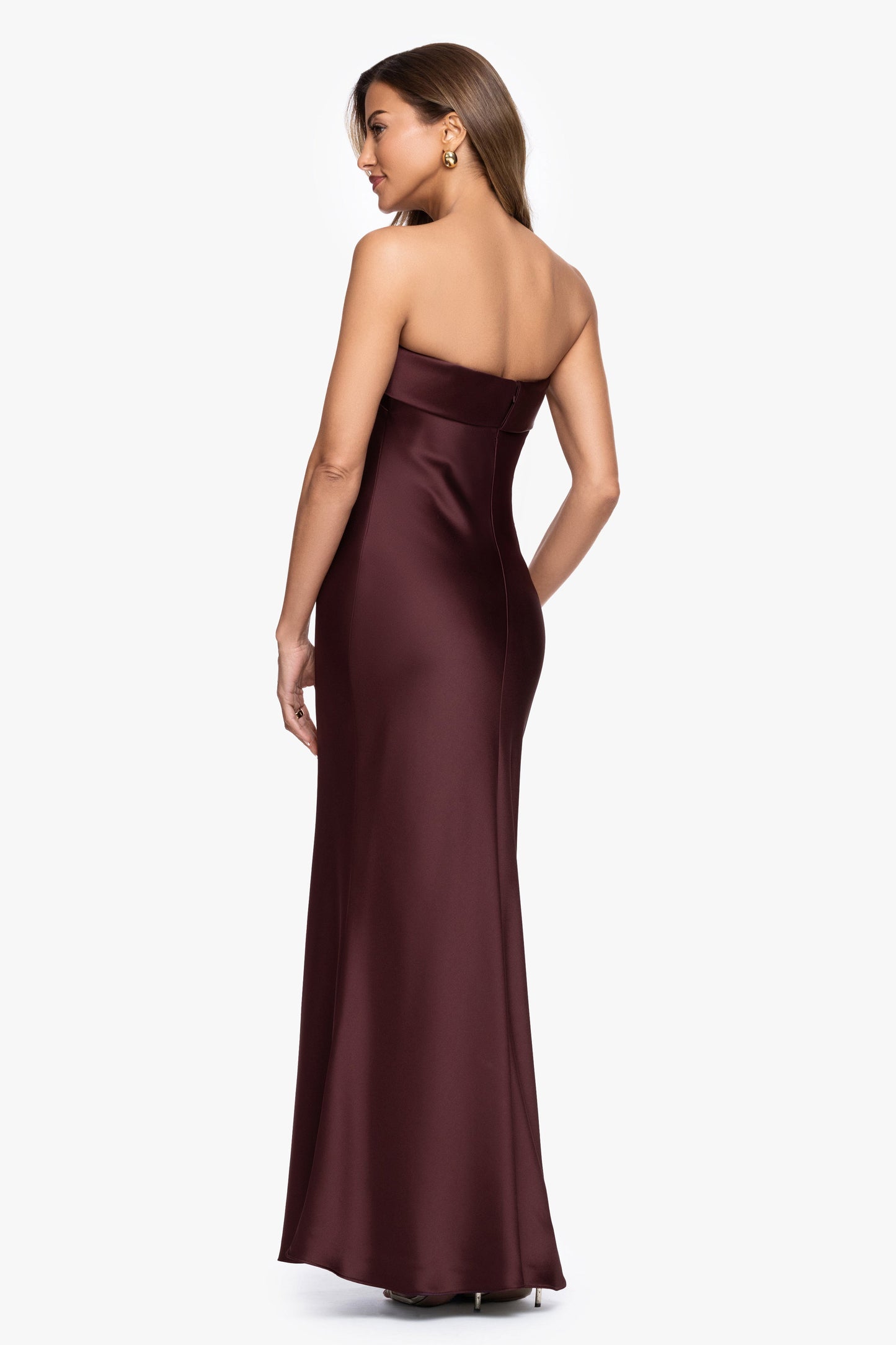 "Reese" Satin Long Strapless Gown Chocolate XSCAPE