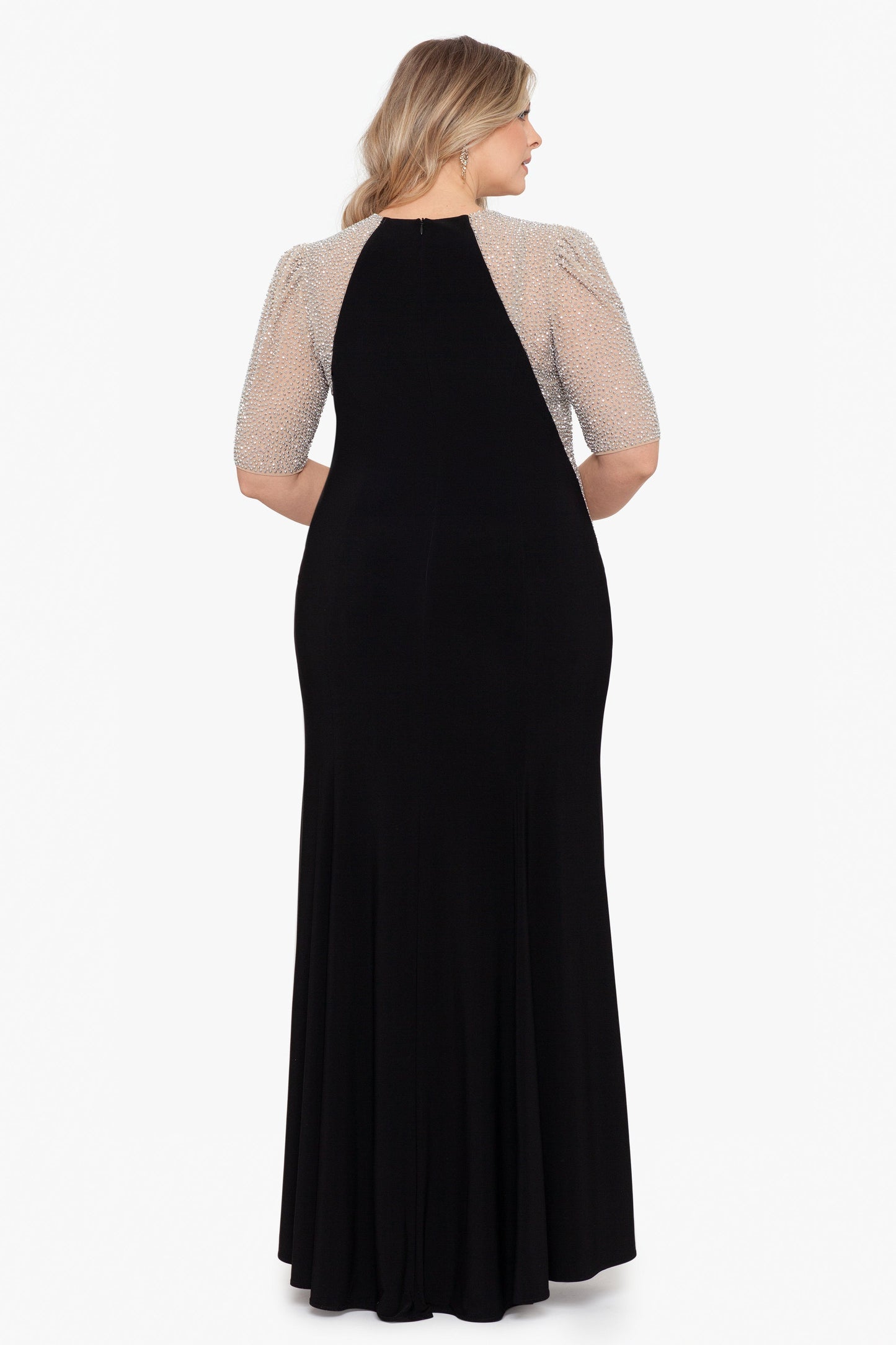Plus "Elise" Quarter Sleeve Jersey Knit Dress Black/Nude/Silver XSCAPE