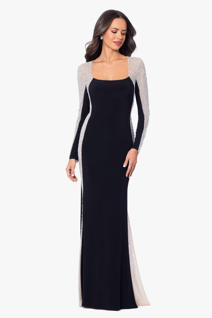 "Jillian" Long Sleeve Caviar Dress Black/Nude/Silver XSCAPE