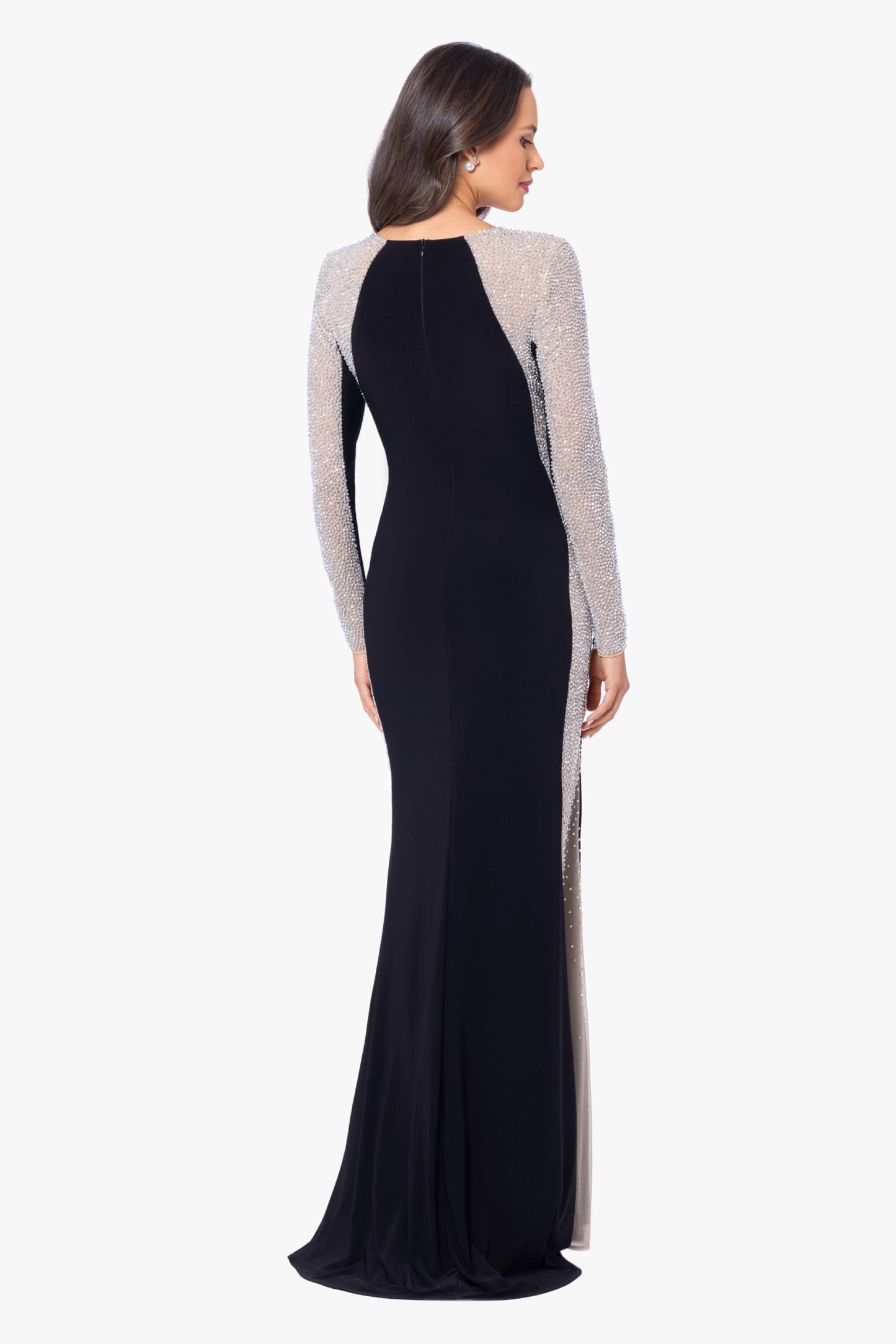 "Jillian" Long Sleeve Caviar Dress Black/Nude/Silver XSCAPE